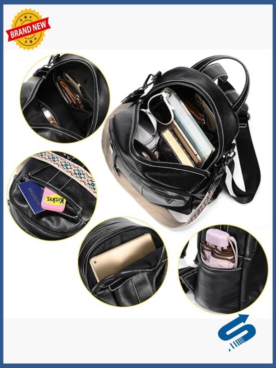 Small Leather Convertible Backpack Shoulder Bag Purse with Circle Accessory main image 4